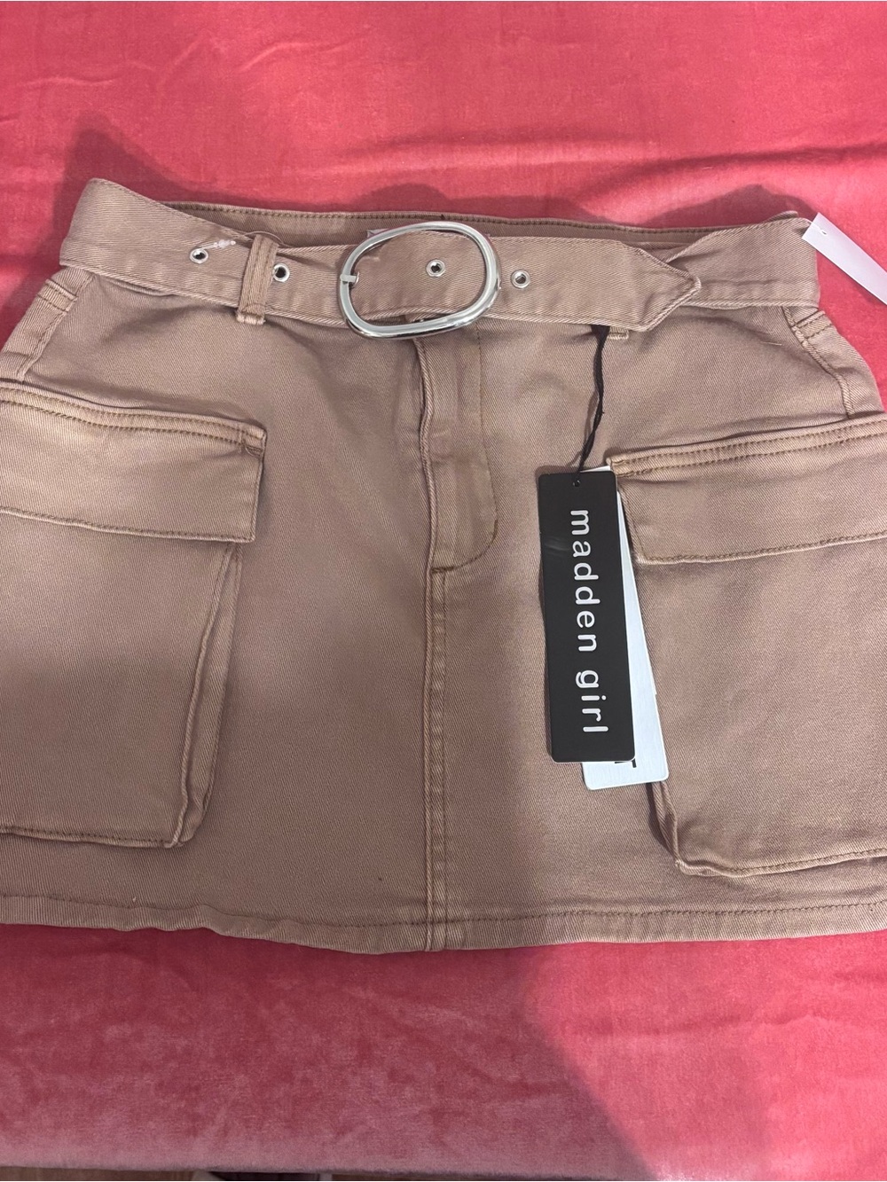 *NWT* Madden Girl Tan Utility Mini Skirt with Silver Buckle